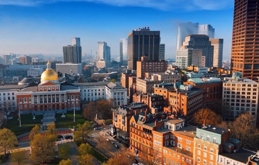 The Boston skyline and the Massachusetts State House