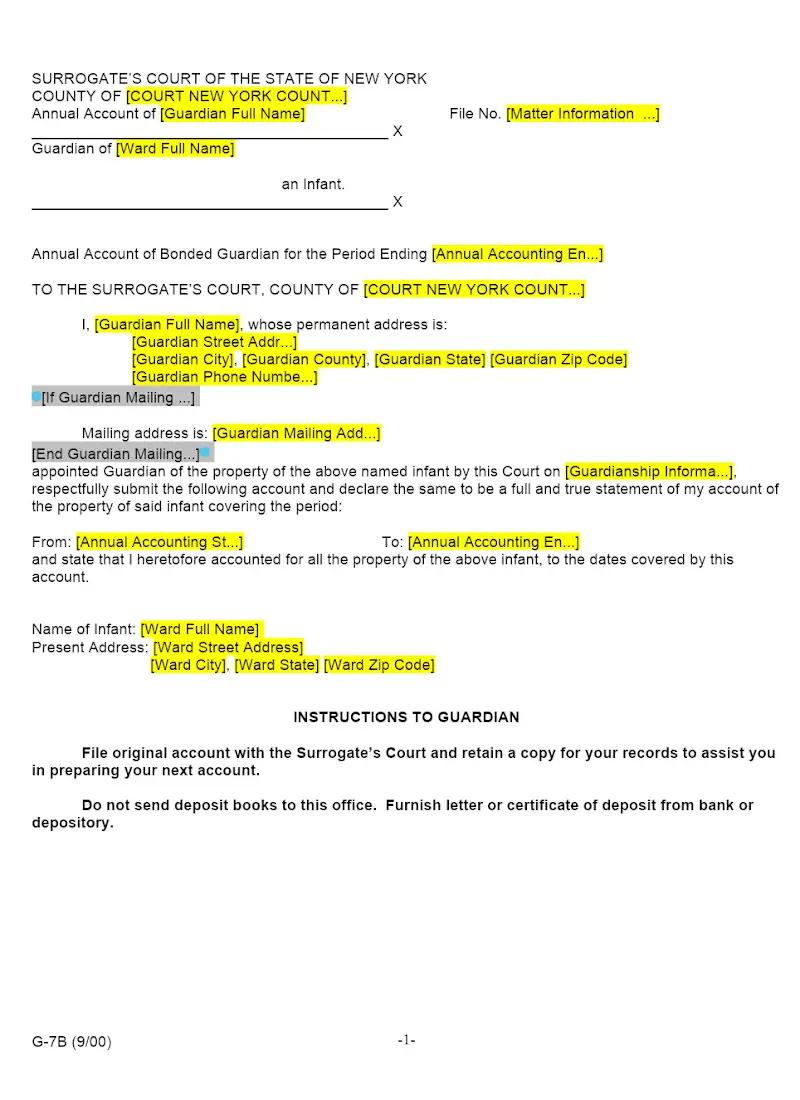 Annual Account of Bonded Guardian (G-7B)