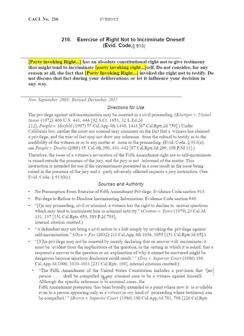 Exercise of Right Not to Incriminate Oneself