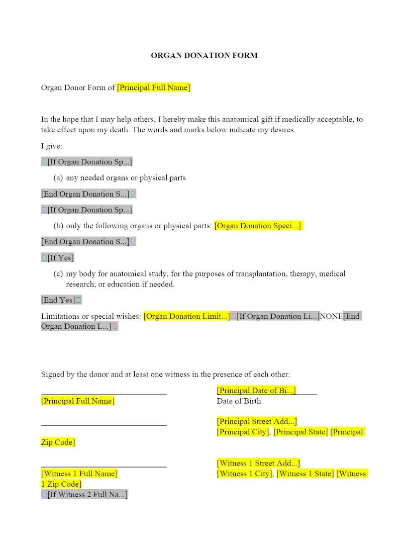 Organ Donation Form