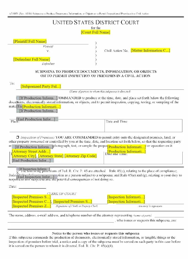 Subpoena to Produce Documents (AO 88B)
