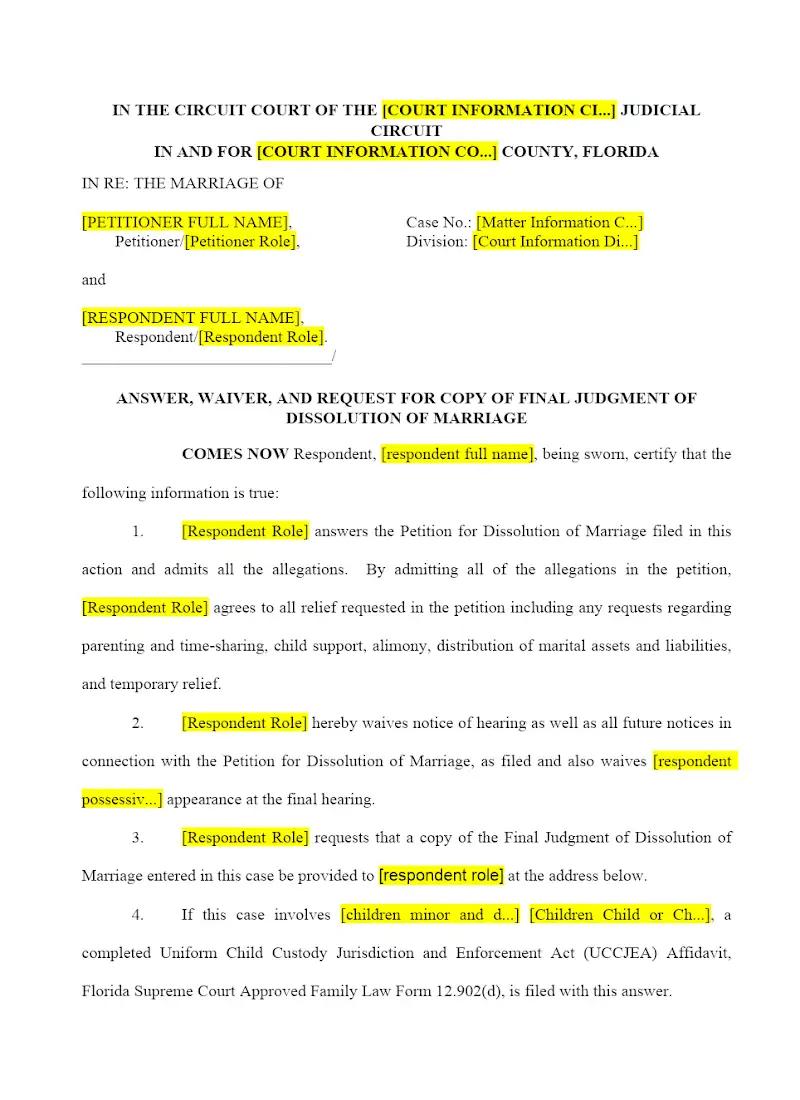 Answer and Waiver (12.903(a) )