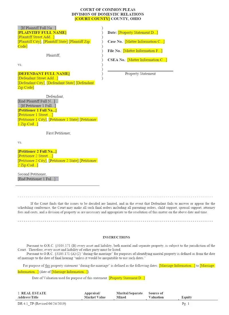 Property Statement (Form 4.1)