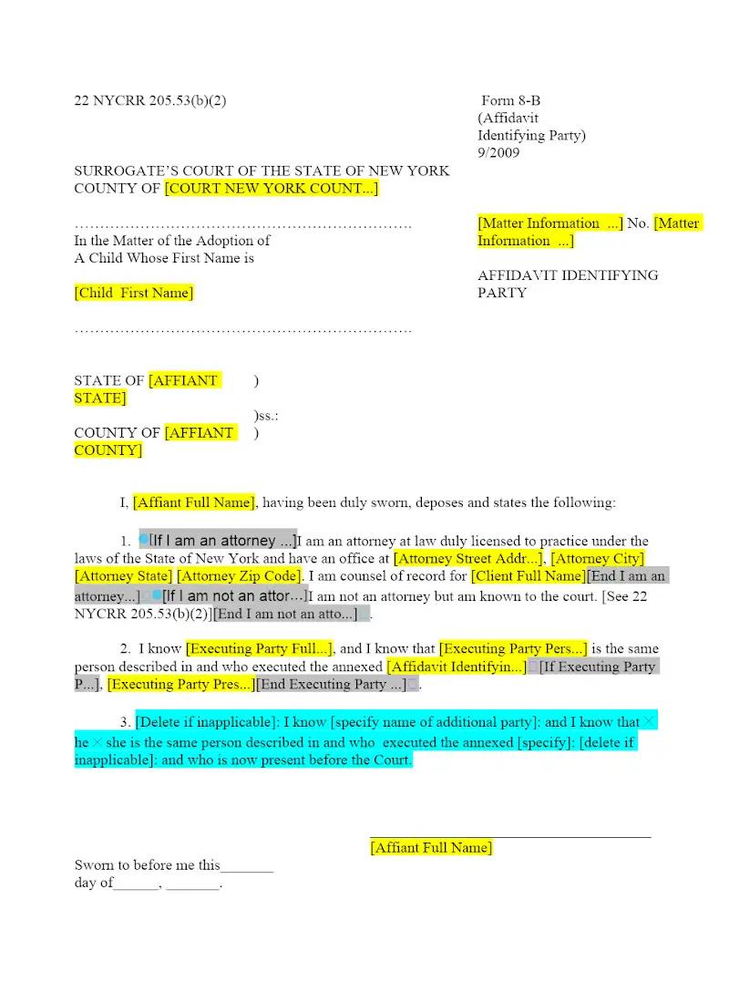Affidavit Identifying Party (Private Placement) (8-B)