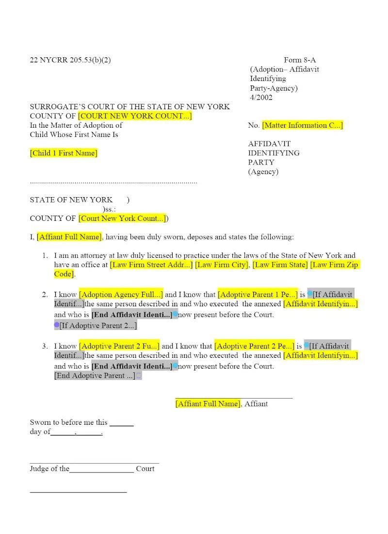 Affidavit Identifying Party (Agency) (8-A)
