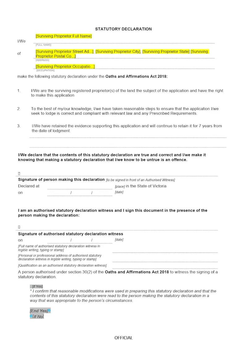Statutory Declaration of Non-Represented Party (ASP)