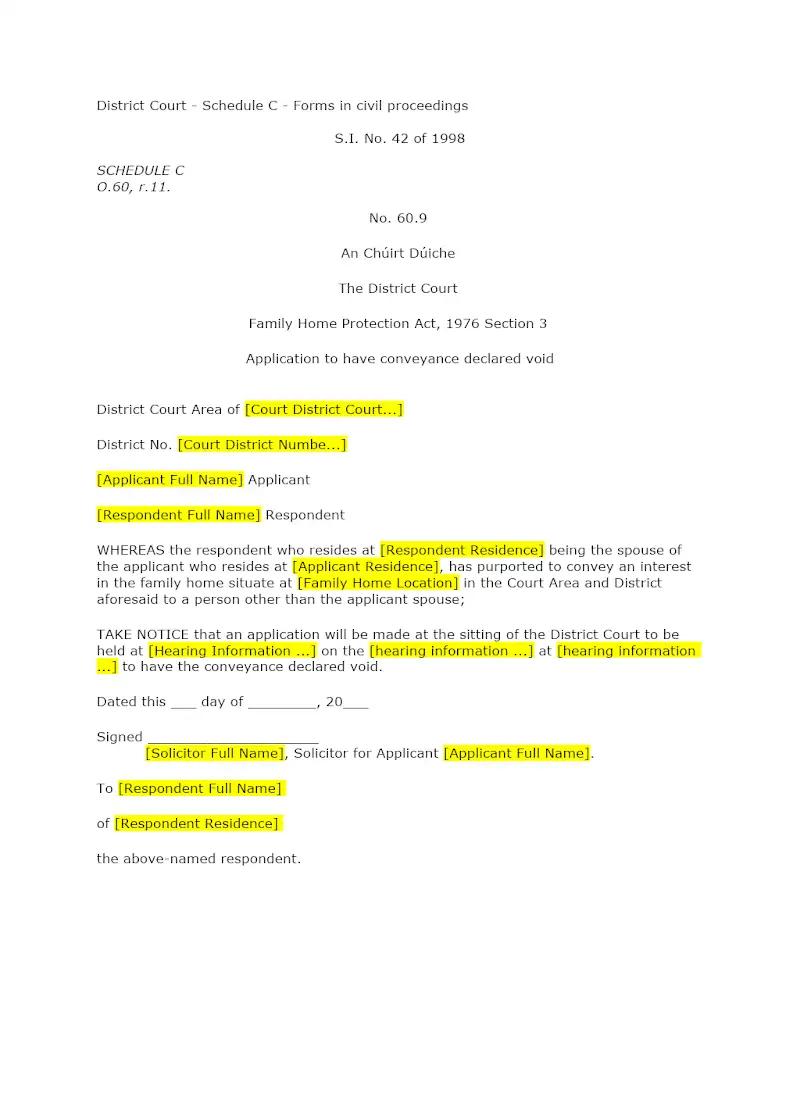Application to have conveyance declared void (60.9)