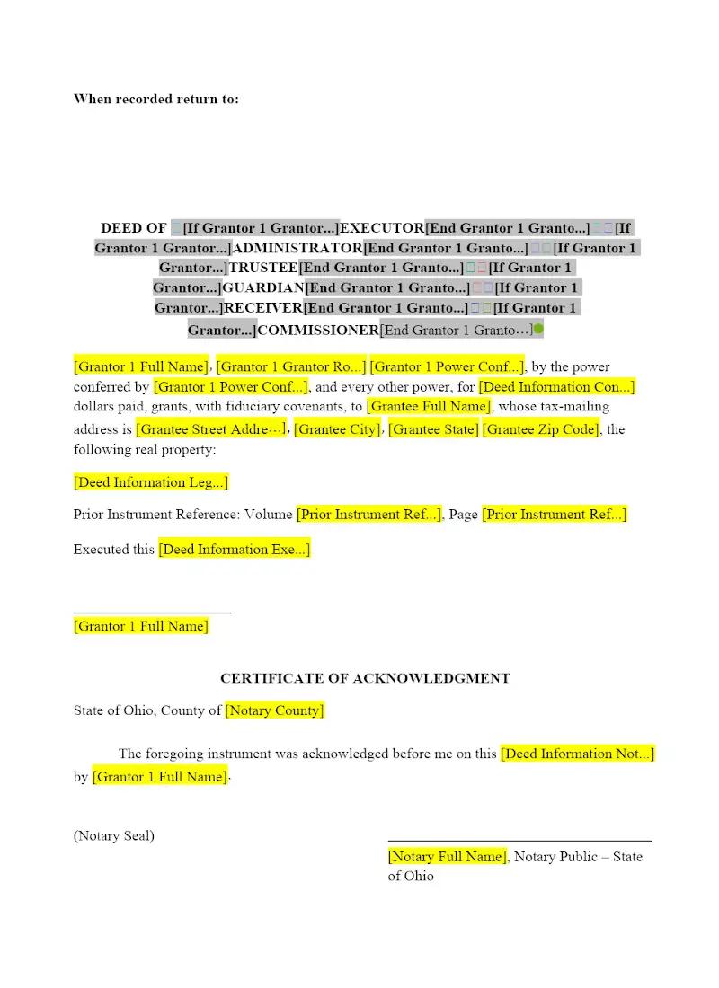 Deed of Executor, Administrator, etc.