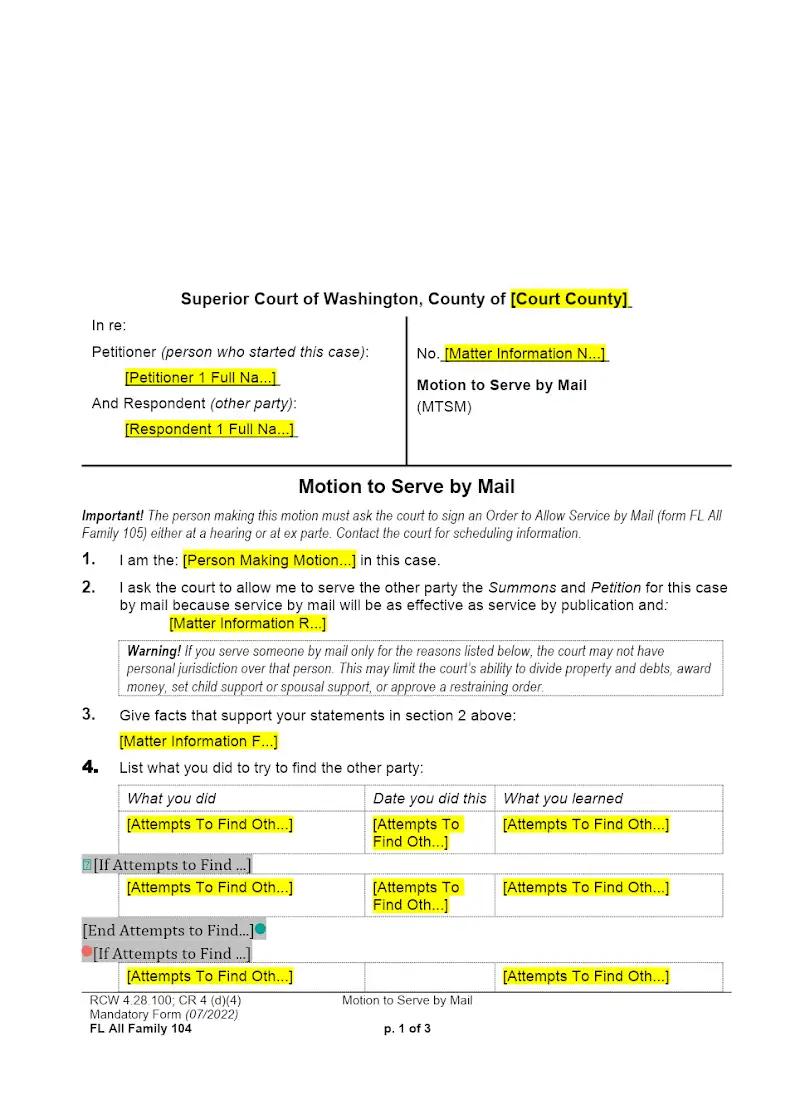 Motion to Serve by Mail (Form FAM 104)