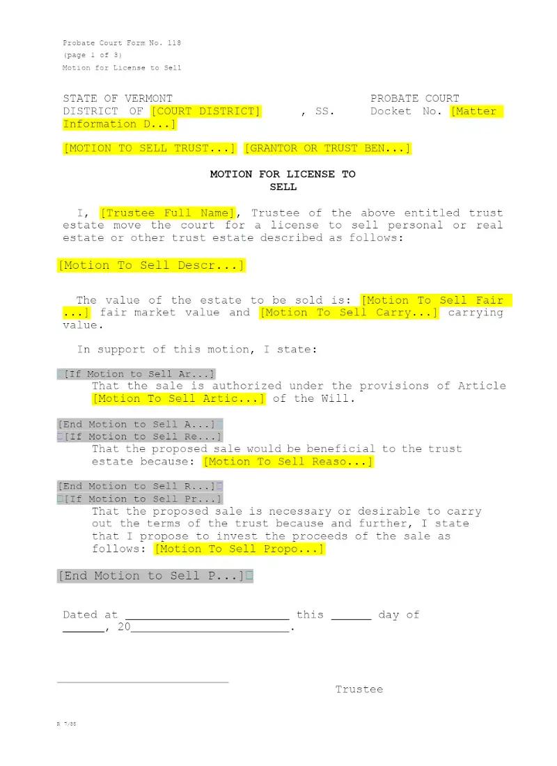 Motion for License to Sell (P-118)