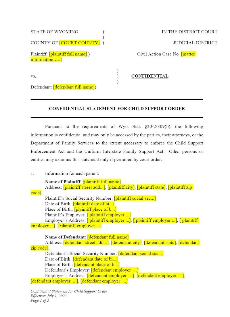 Confidential Statement for CSO (Form DWCP09)