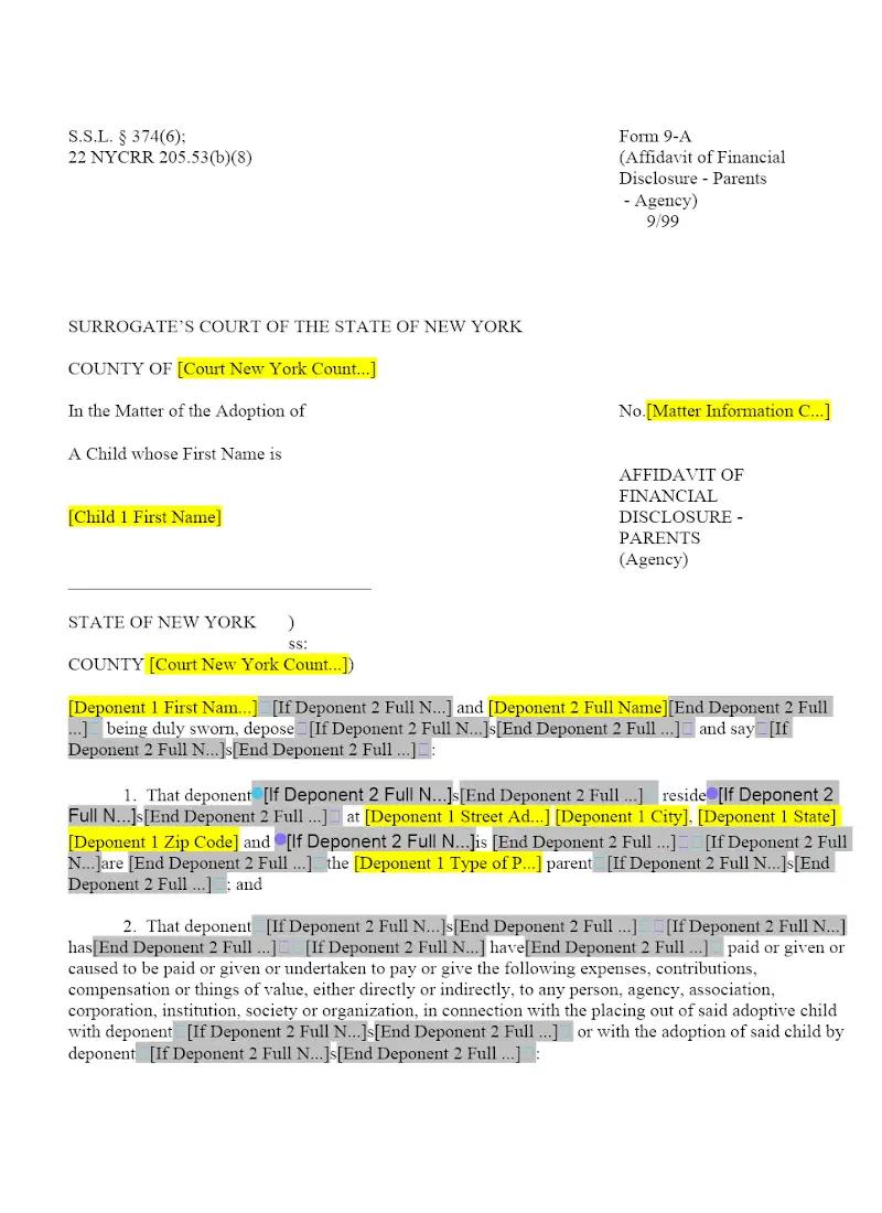 Affidavit of Financial Disclosure - Parents (Agency) (9-A)