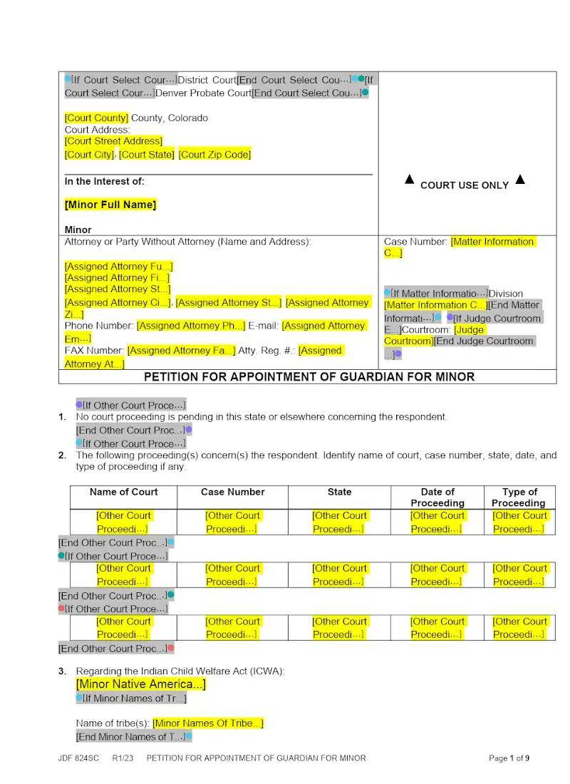 Petition for Appointment of Guardian, Minor (JDF 824SC)