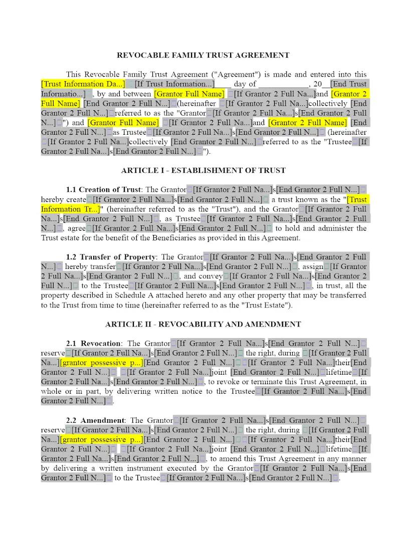 Revocable Family Trust Agreement