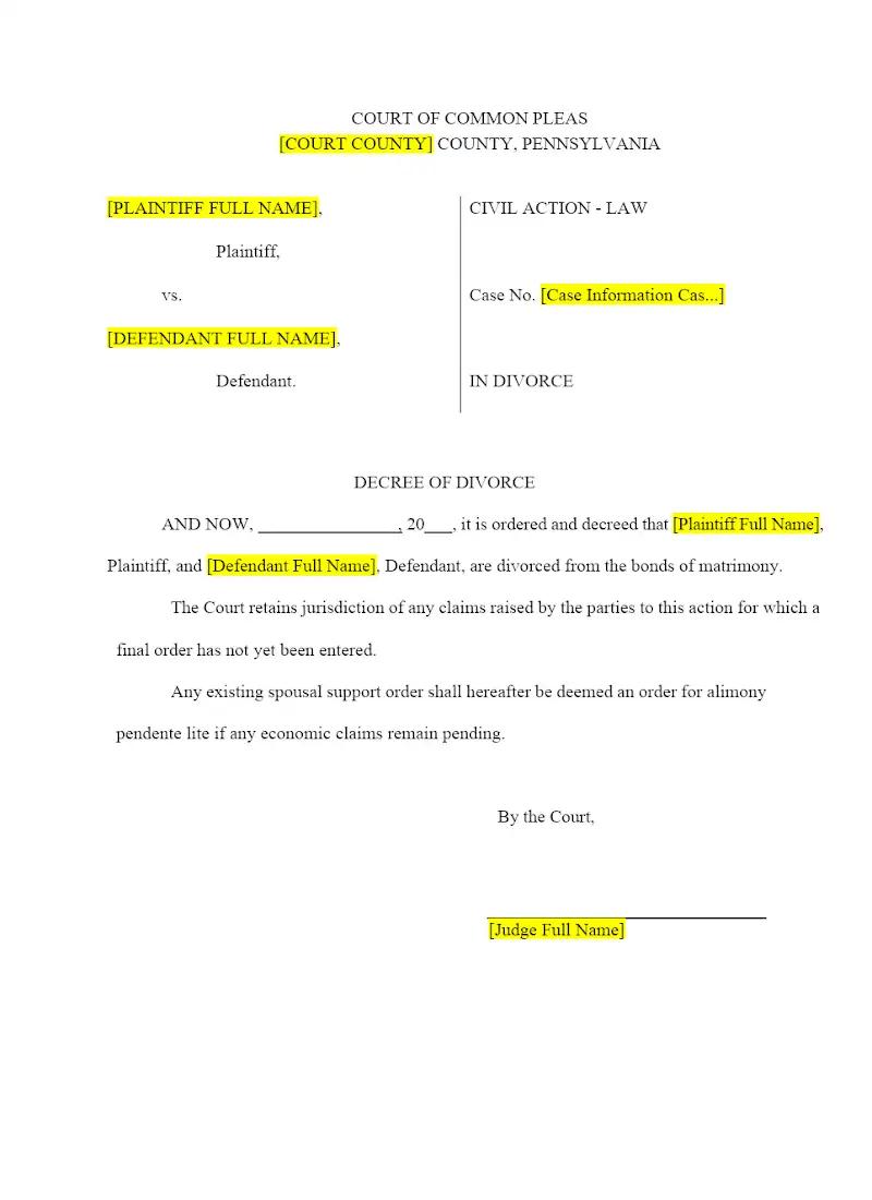 Decree of Divorce (Form 13)
