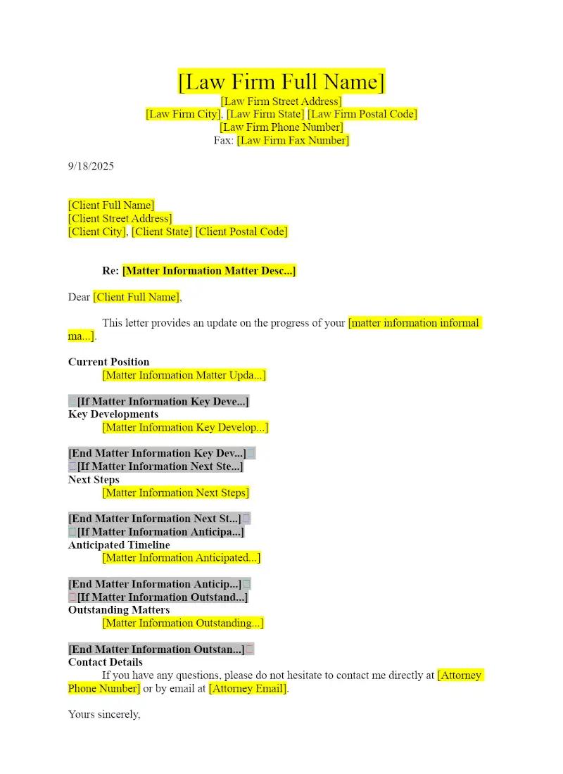 Client Status Update Letter