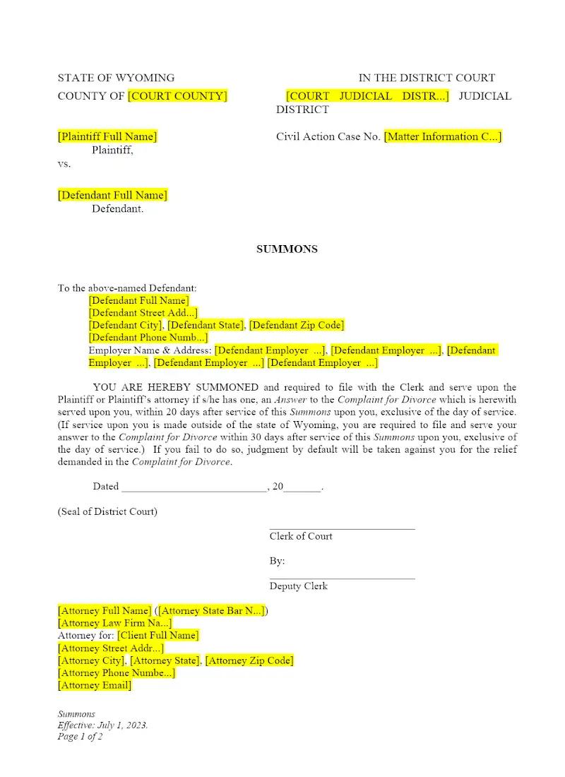 Summons (Form DWCP08)