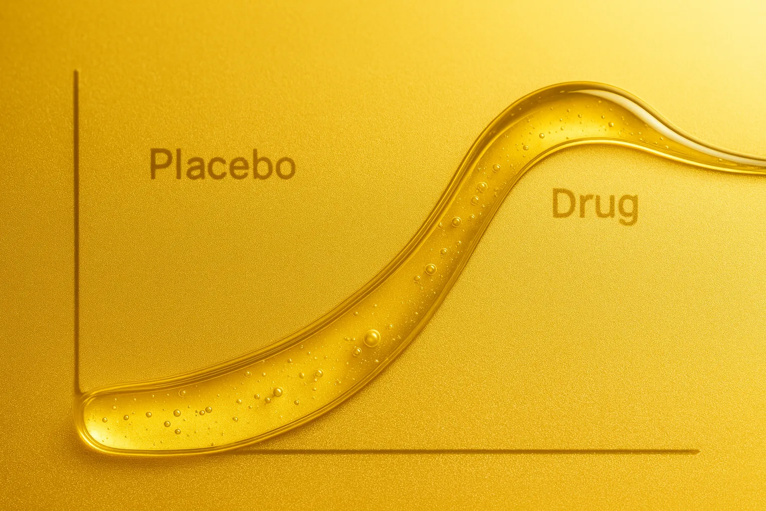 Line chart showing two closely overlapping recovery curves converging, representing a clinical trial with no significant difference between treatment and placebo