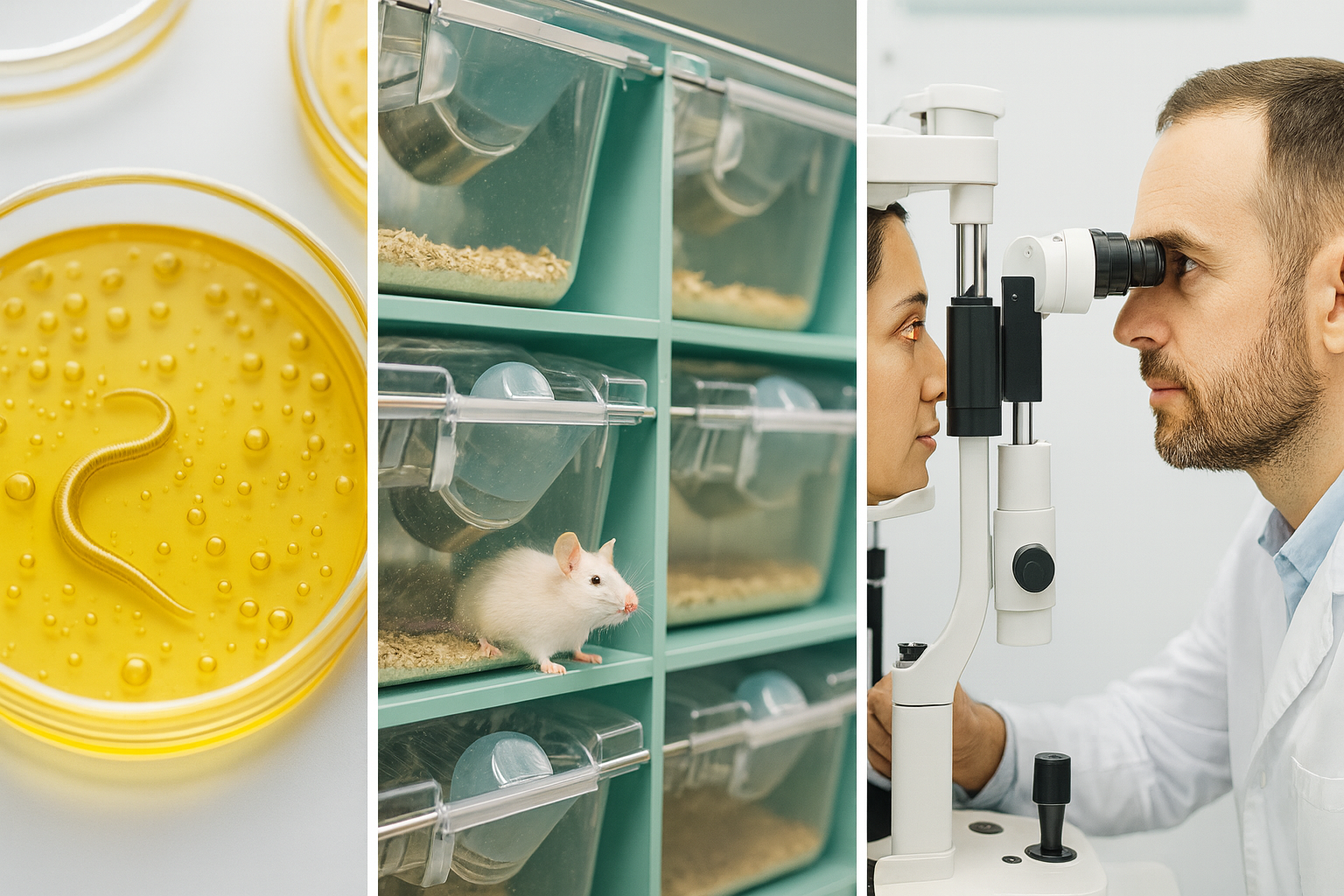 Three separate research settings representing nematode, rodent and human corneal studies