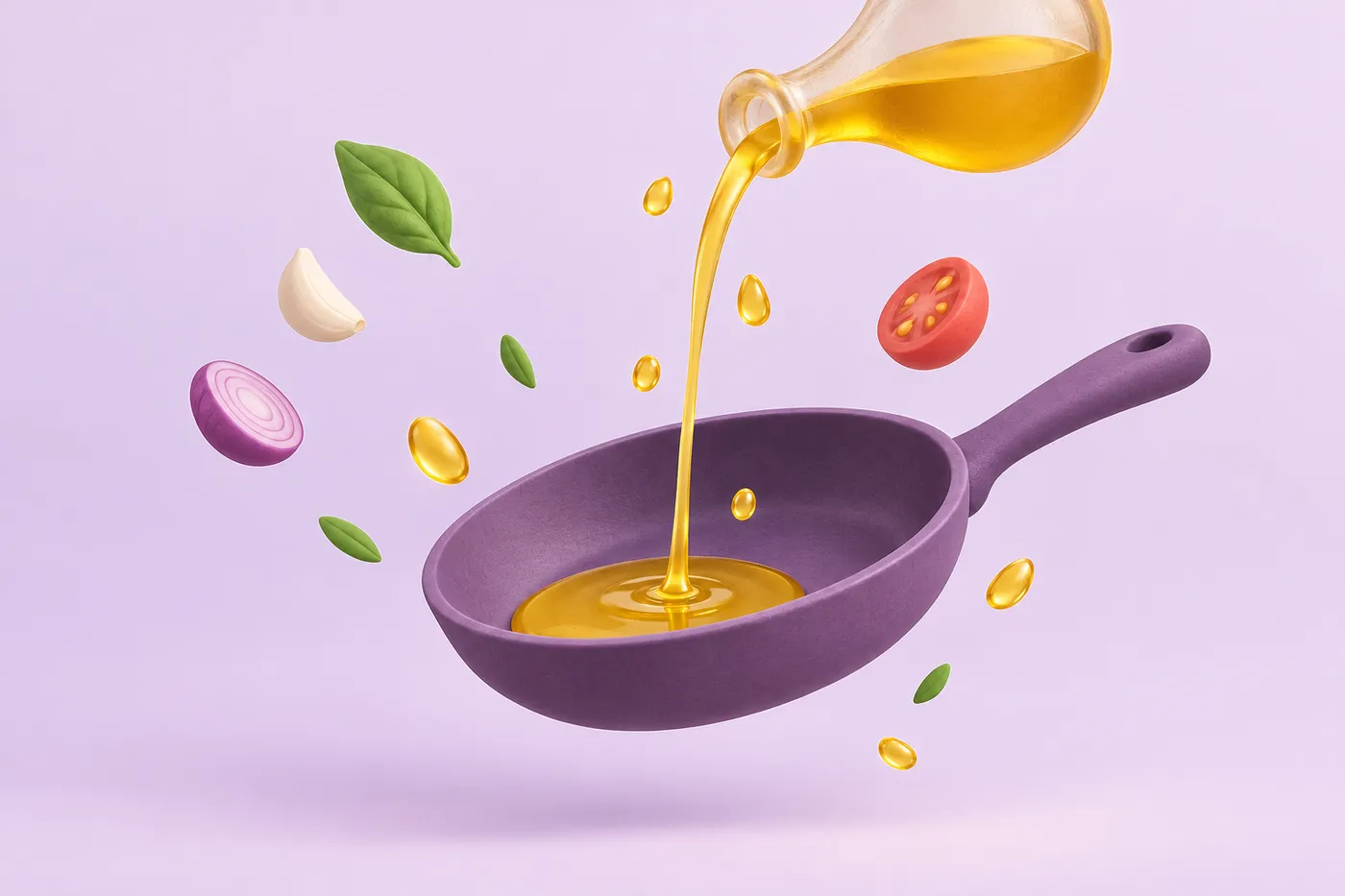 Oil pouring into a frying pan