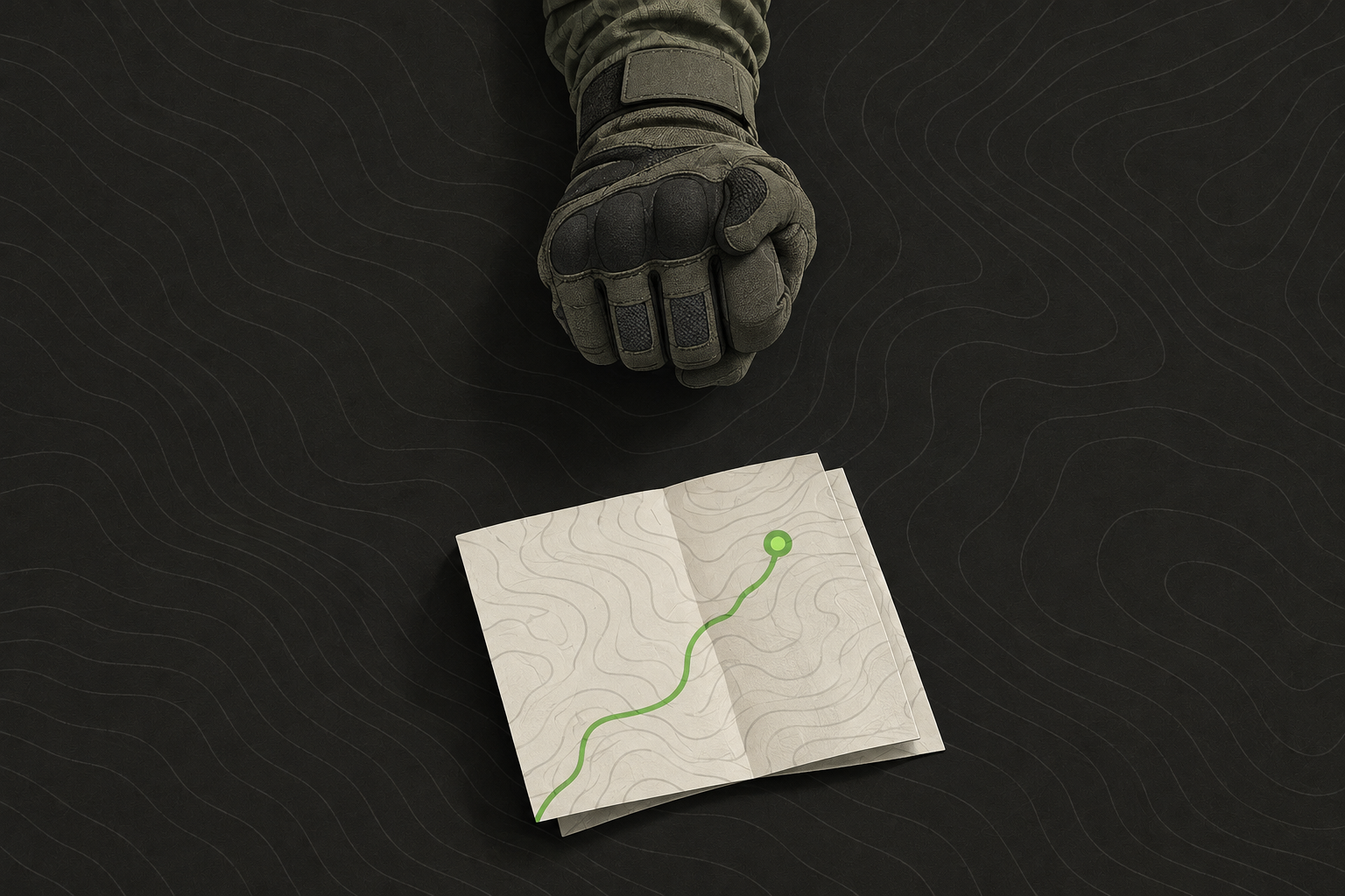 A hand giving a stop signal above a folded paper map