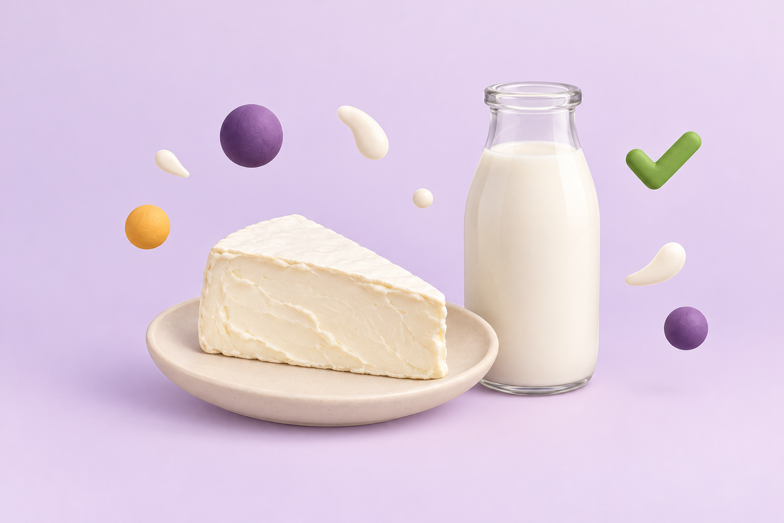 A block of cream cheese next to a small bottle of milk