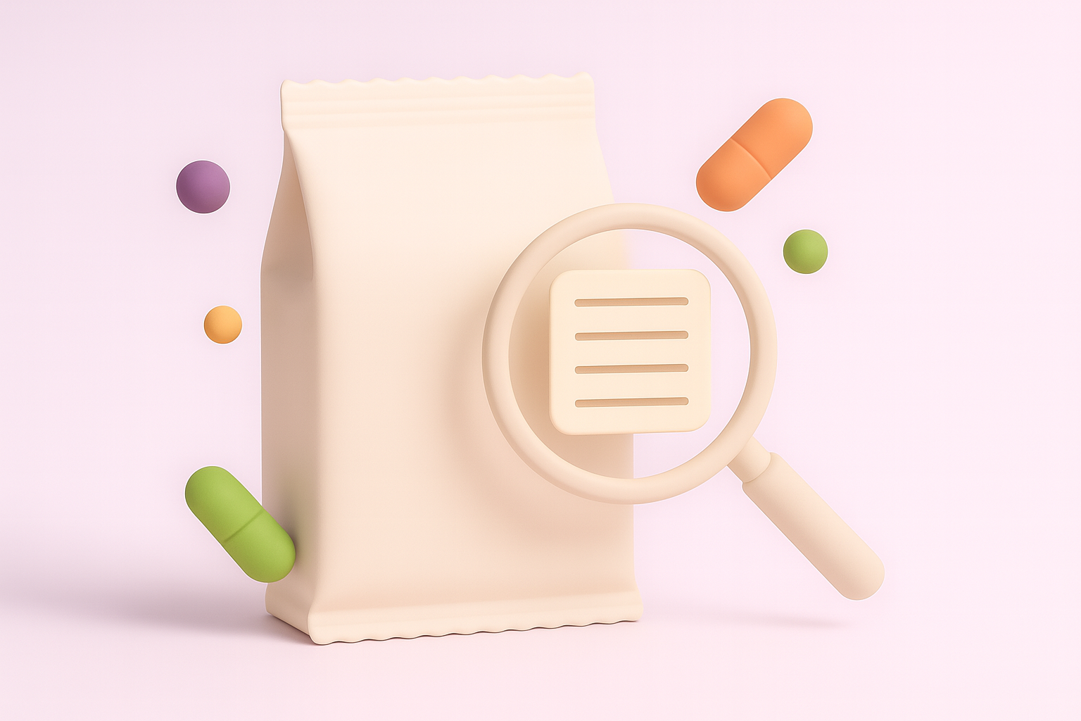 A blank grocery box with a magnifying circle over its ingredient panel