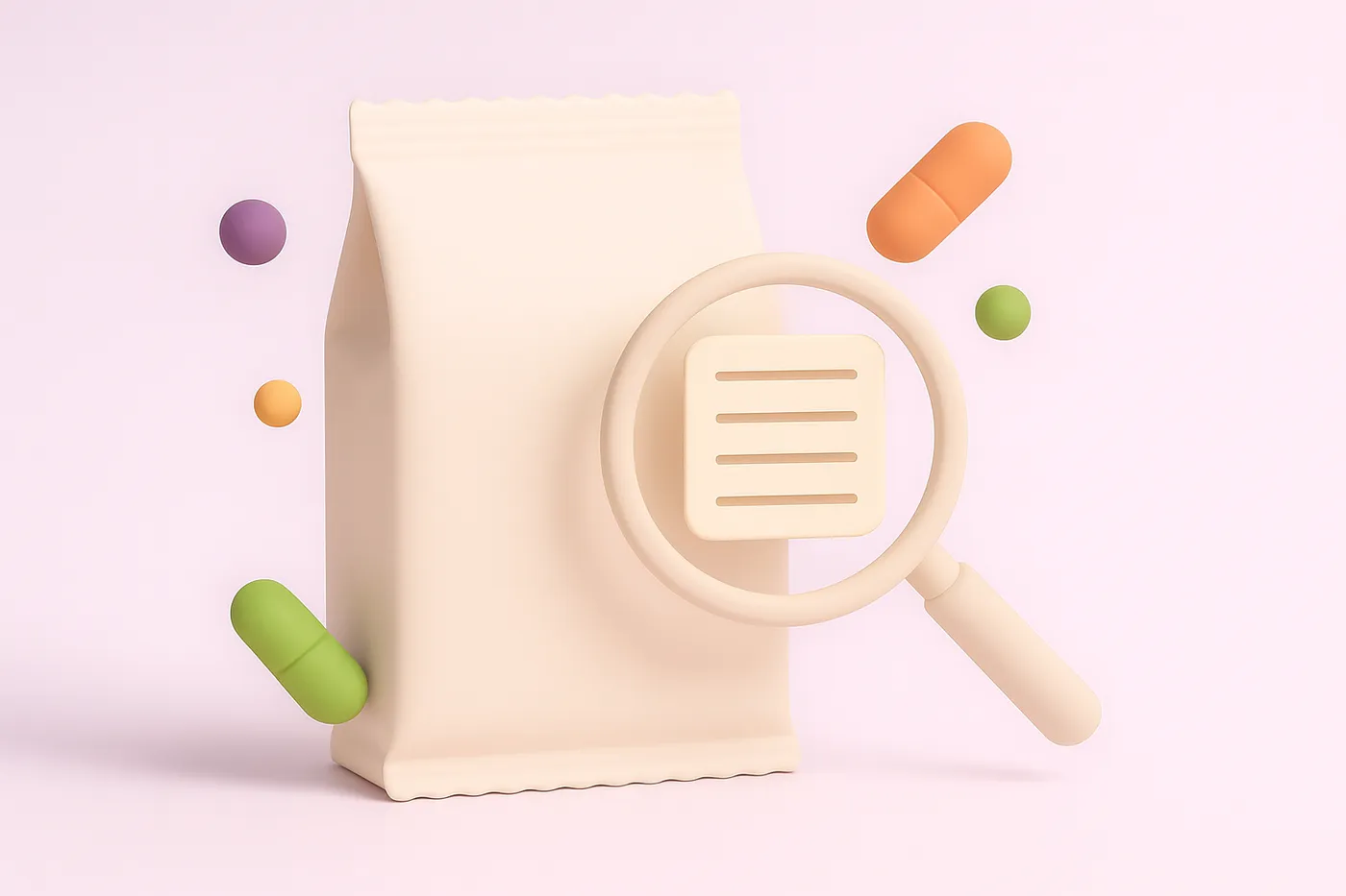 A blank grocery box with a magnifying circle over its ingredient panel