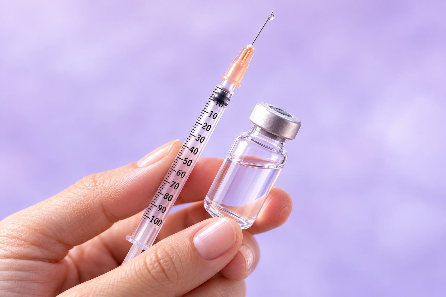 Insulin syringe and vial with unit markings visible
