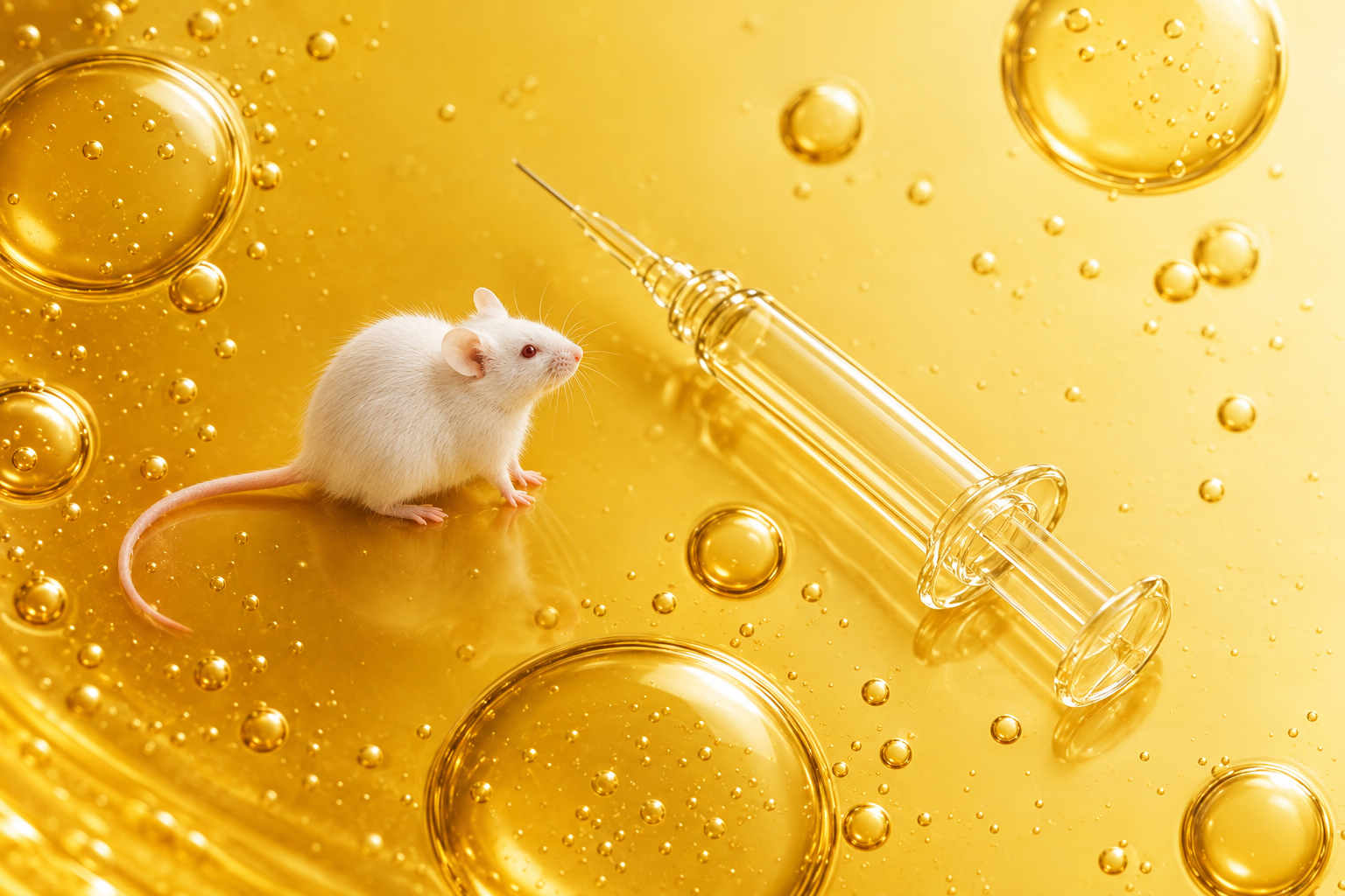 Illustration contrasting a treated lab mouse with an outline representing the absent human trial