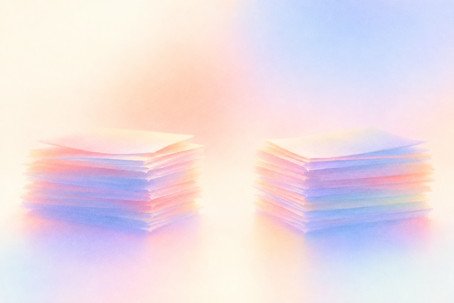 Illustration of two separate piles of scientific papers with an empty space between them