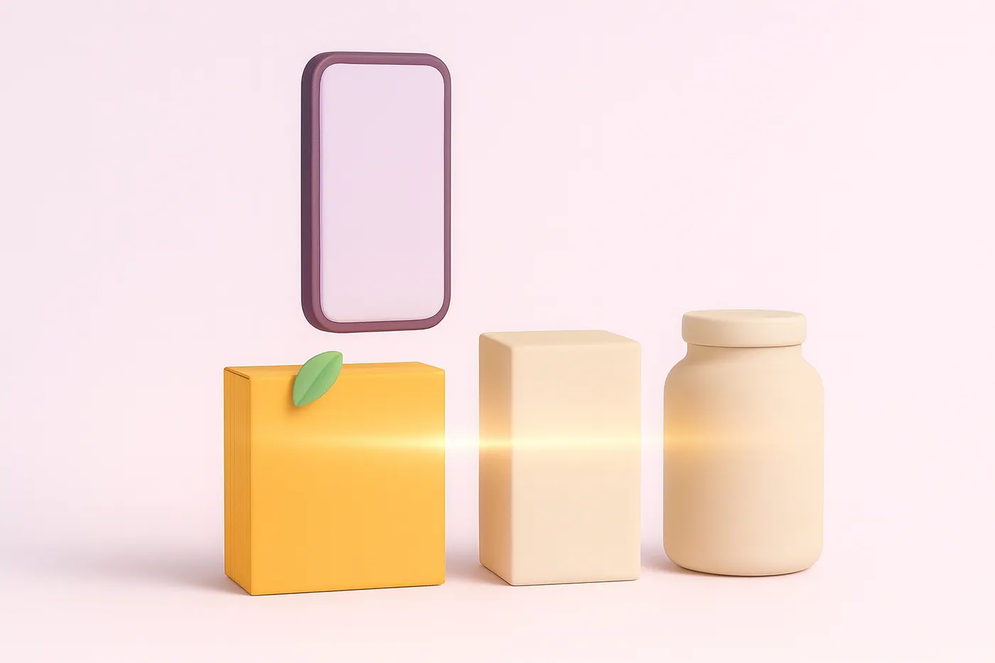 A smartphone scanning blank pantry products on a shelf