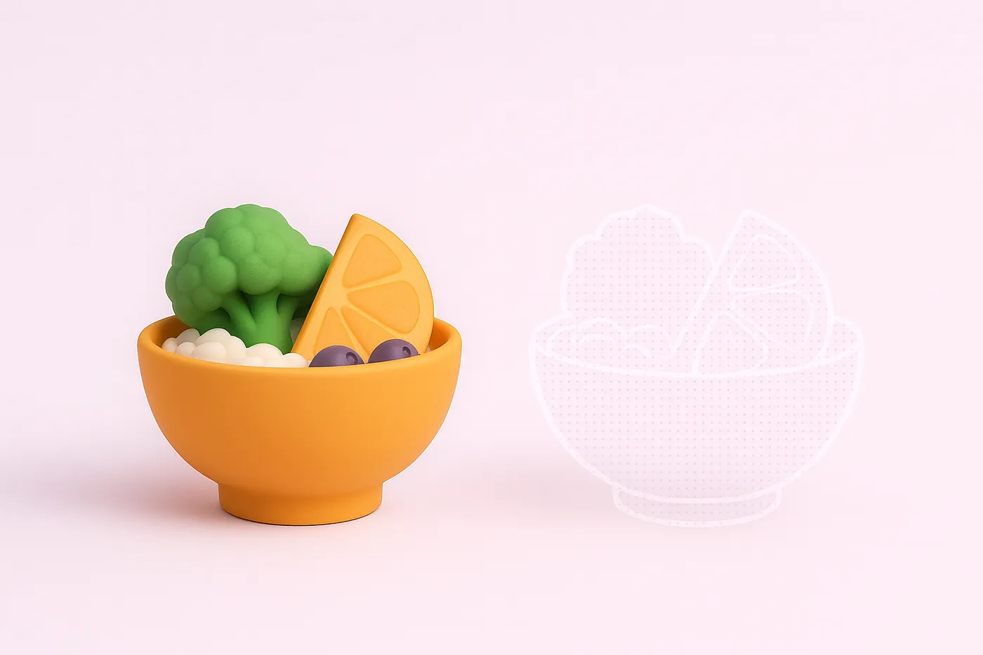 Two bowls of food side by side, one plain and one with a faint measurement grid overlay