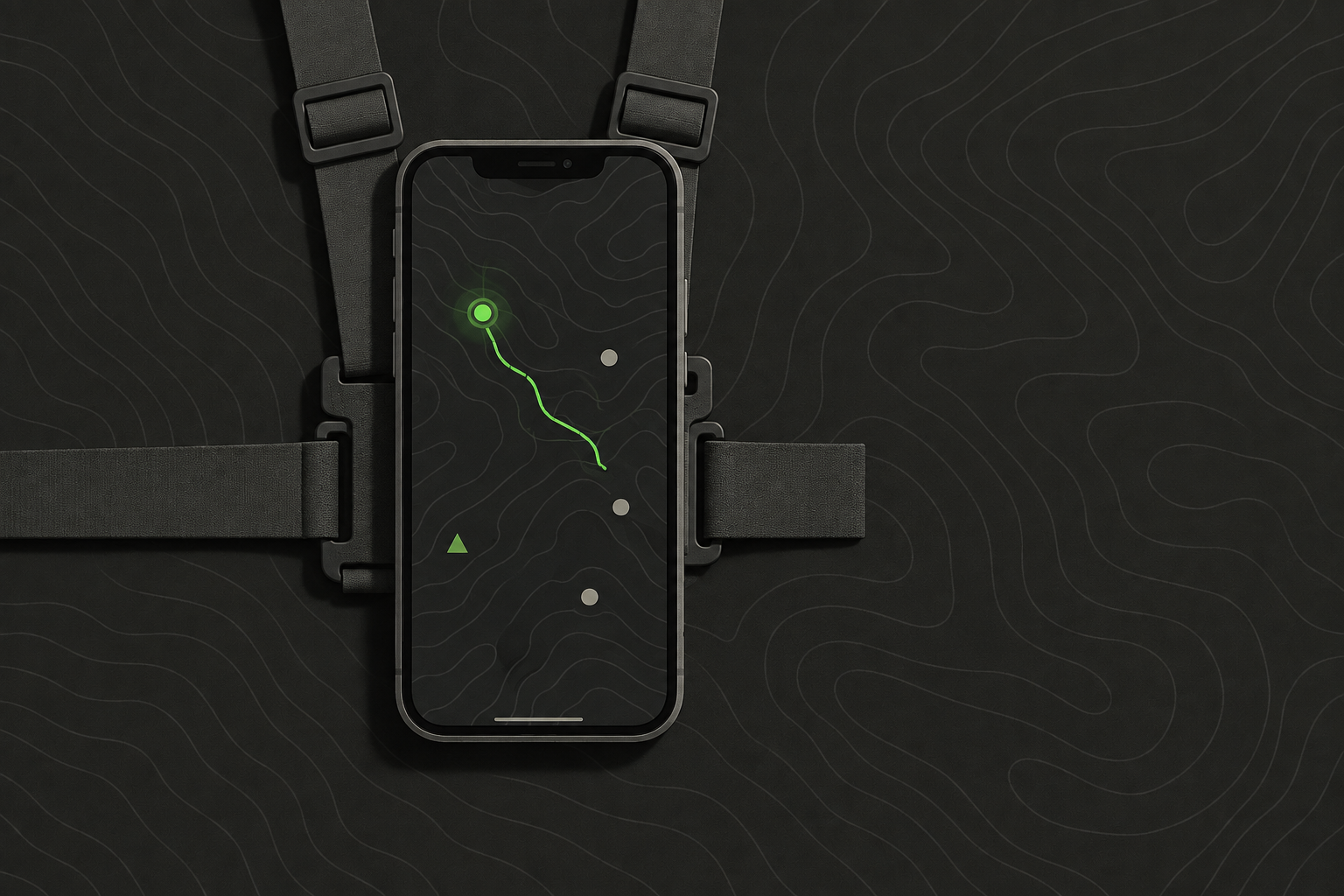 A phone on an armband showing colour-coded squad positions on a shared map