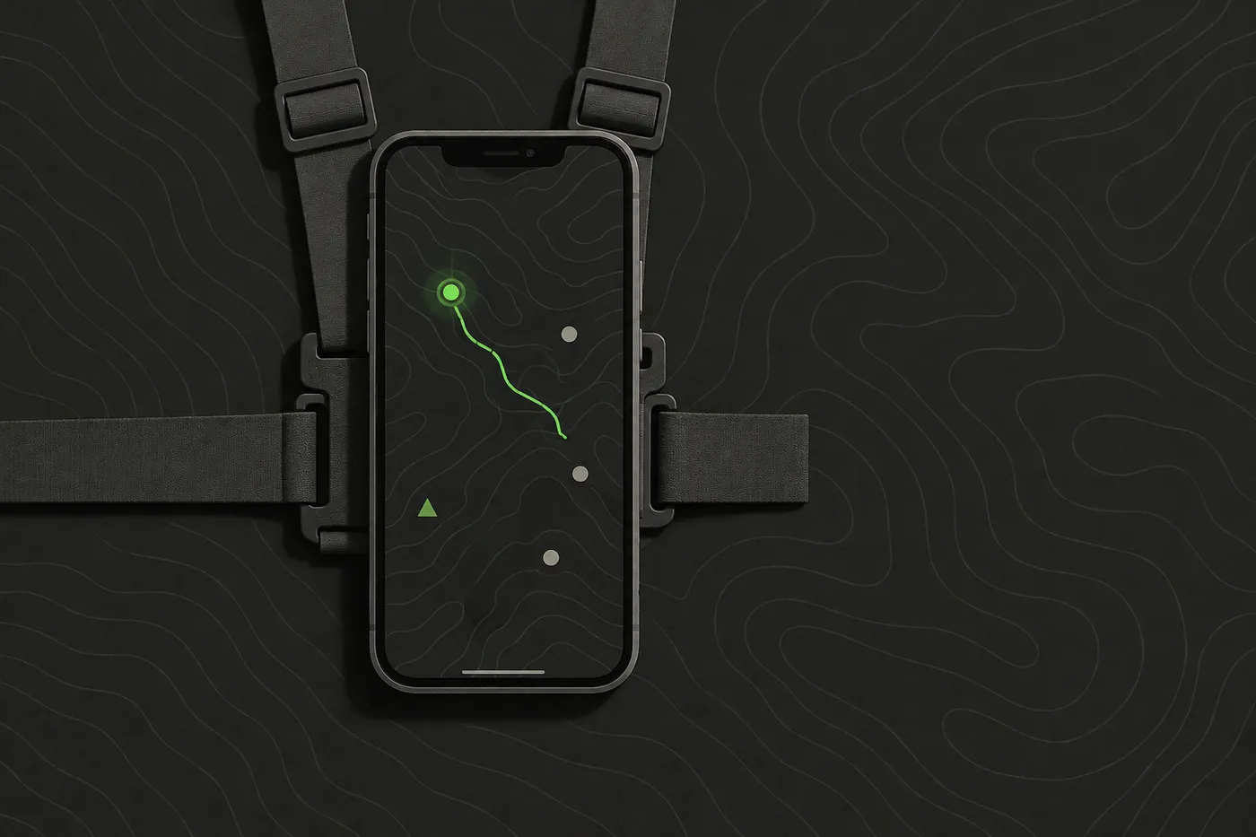 A phone on an armband showing colour-coded squad positions on a shared map