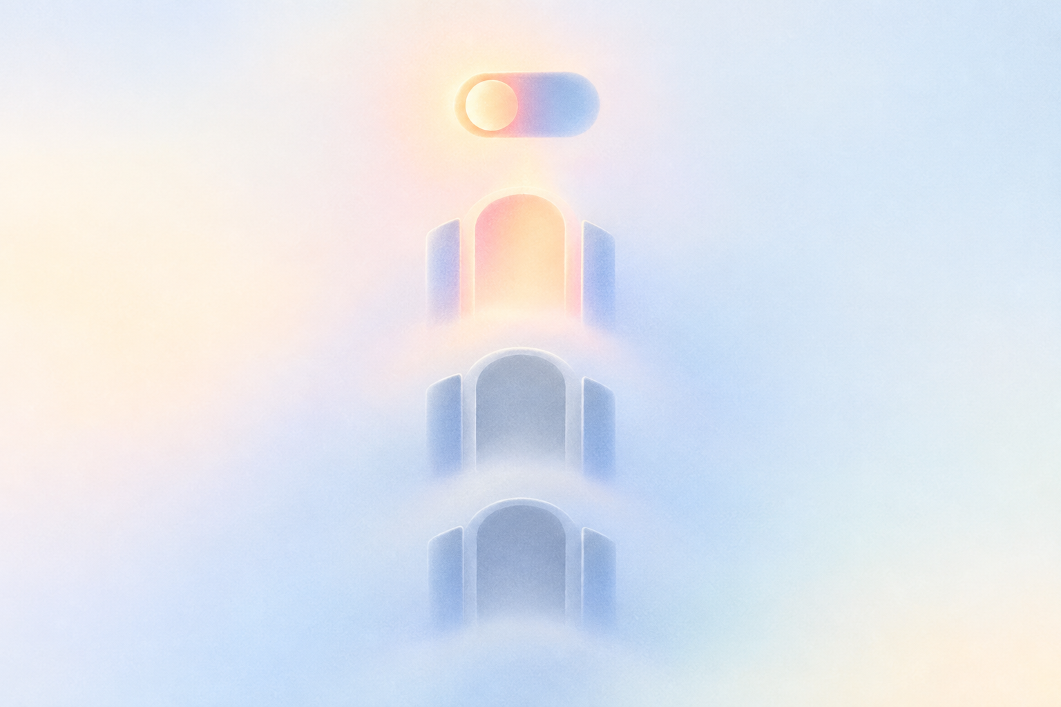 Illustration of one lit switch at the top of a three-stage signaling cascade, with the later stages dim