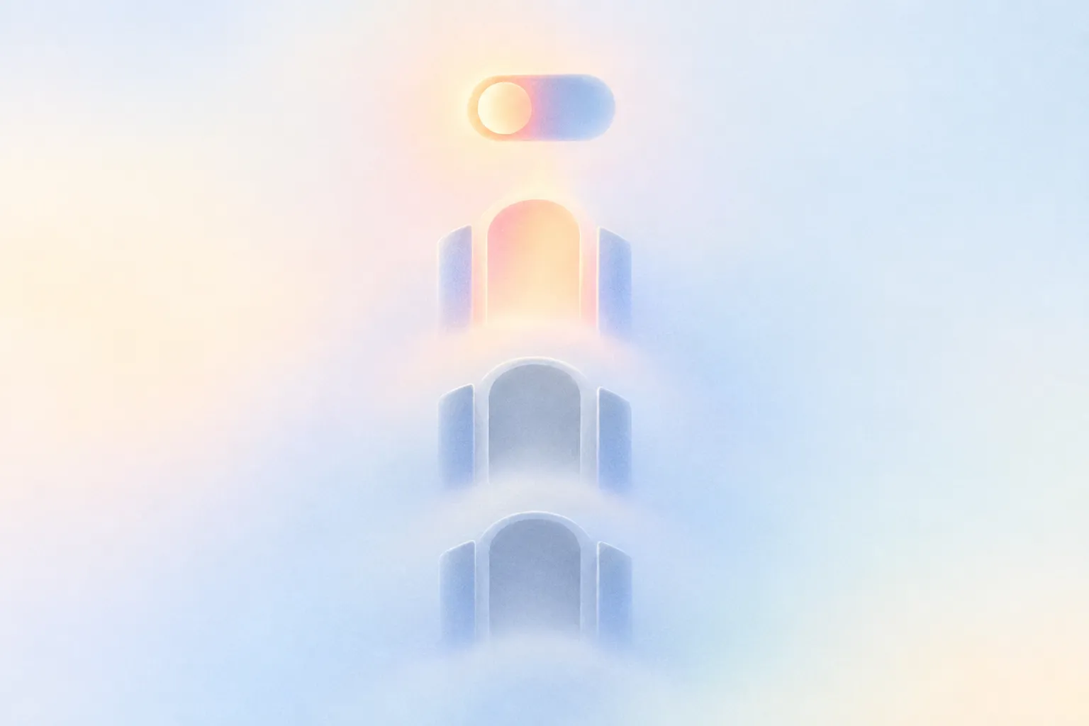 Illustration of one lit switch at the top of a three-stage signaling cascade, with the later stages dim