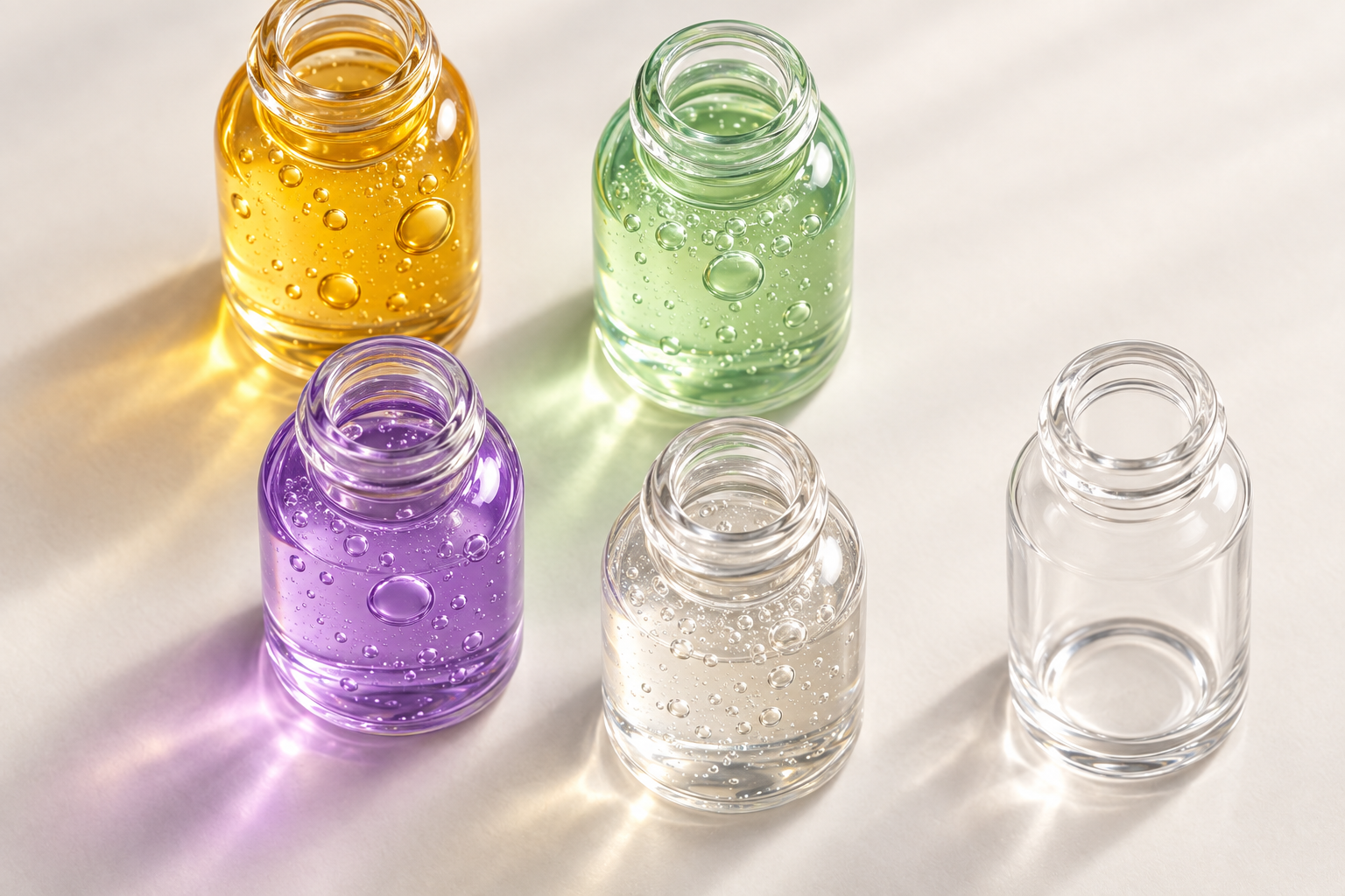 Four separate labeled peptide vials next to one empty combined vial