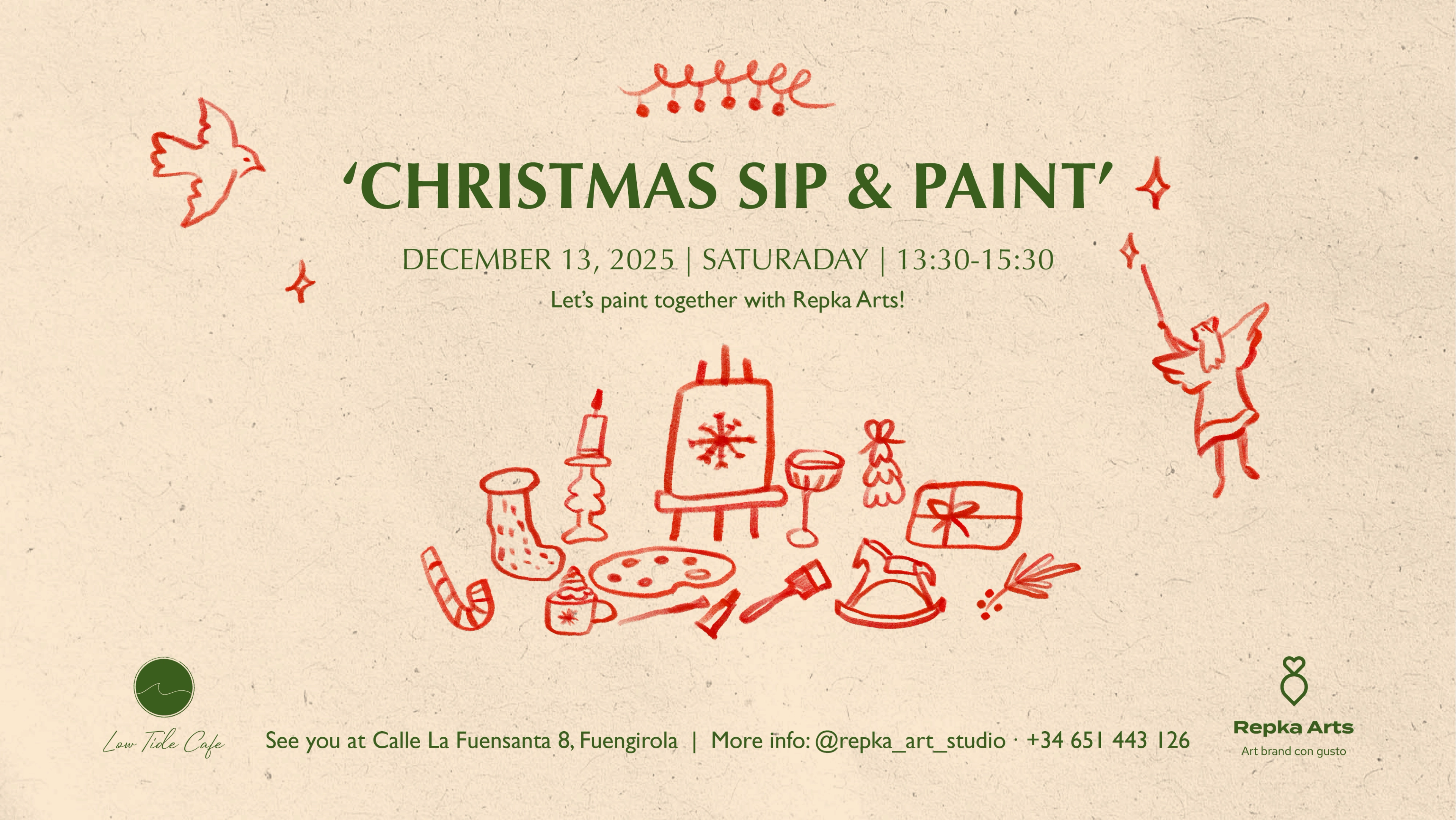 Christmas Sip and Paint Dec 13 - Low Tide Cafe Fuengirola