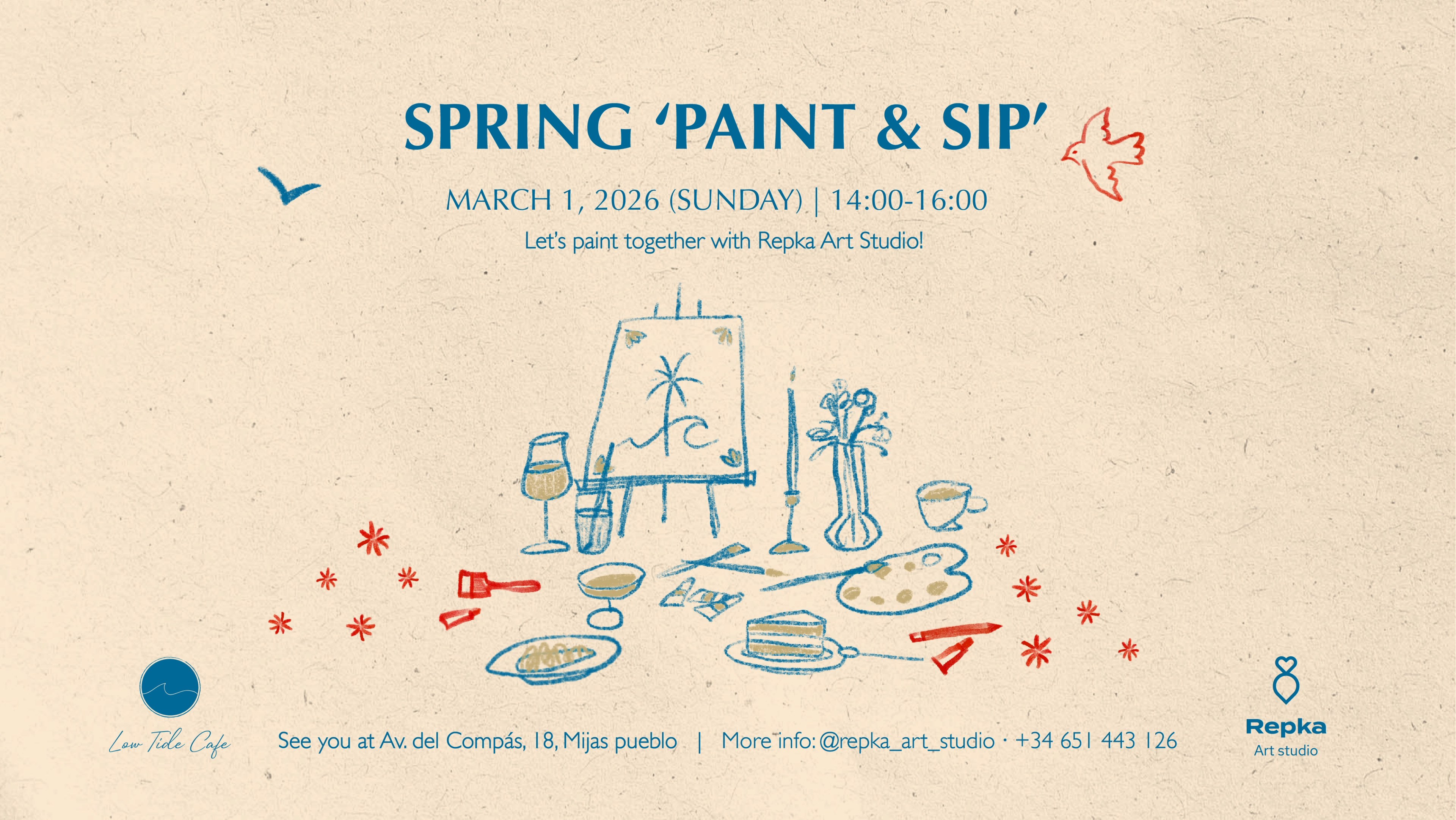 Sip and Paint | Mar 1 — Low Tide Cafe Mijas pueblo
