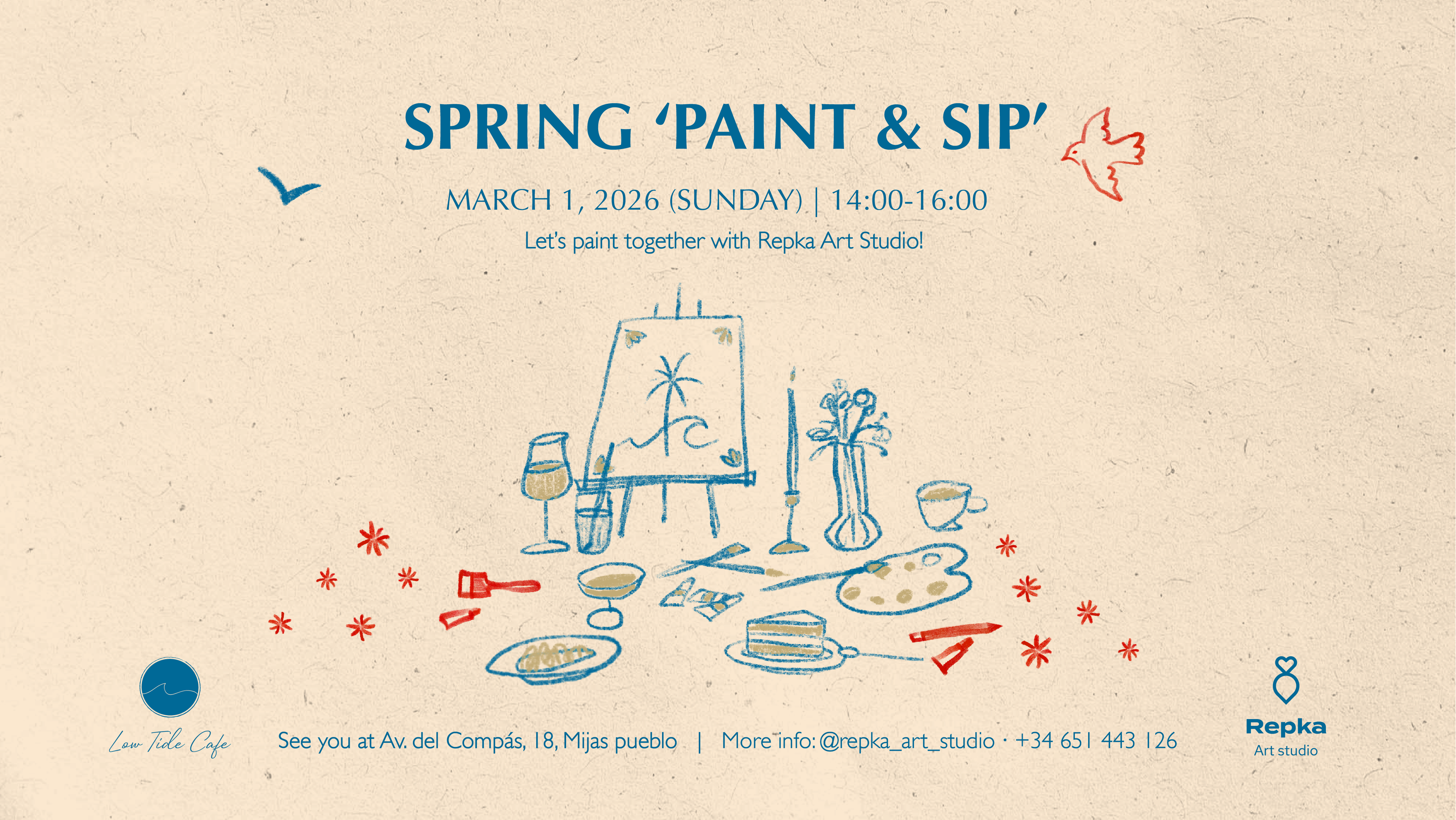 Sip and Paint | Mar 1 — Low Tide Cafe Mijas pueblo