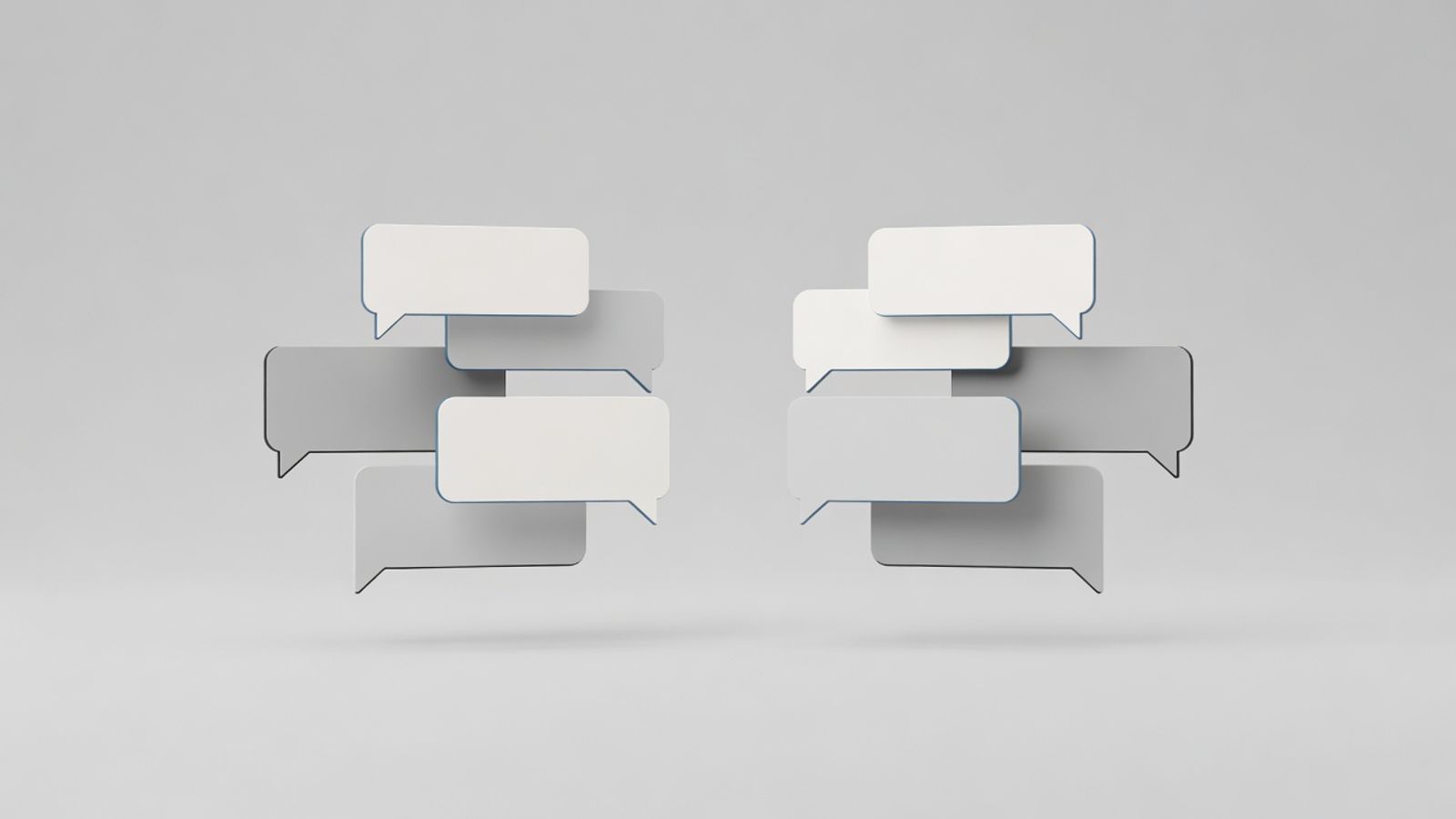 Split illustration of two team-chat workspaces facing off