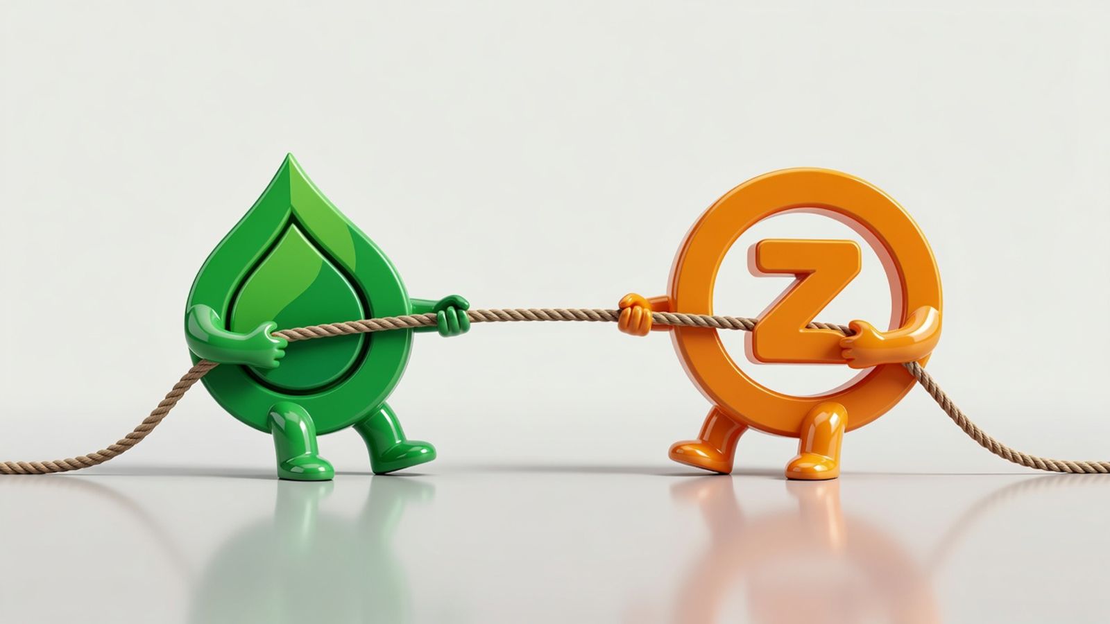 Pipedrive and Zoho CRM logos as game pieces in a tug-of-war contest on a playing field