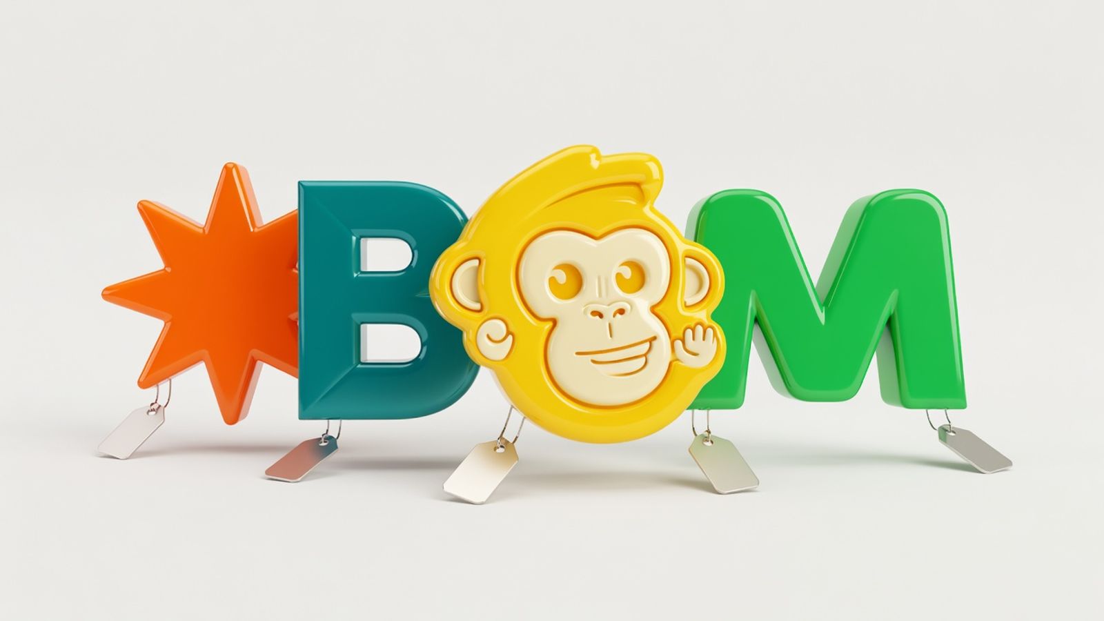 Mailchimp chimp mascot, Kit, Brevo and MailerLite logos as glossy game pieces comparing price tags