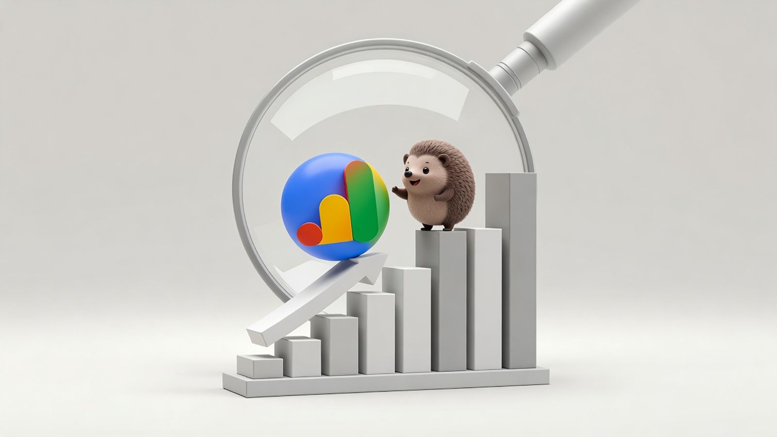 Google Analytics and PostHog logos on a giant bar chart under a magnifying glass