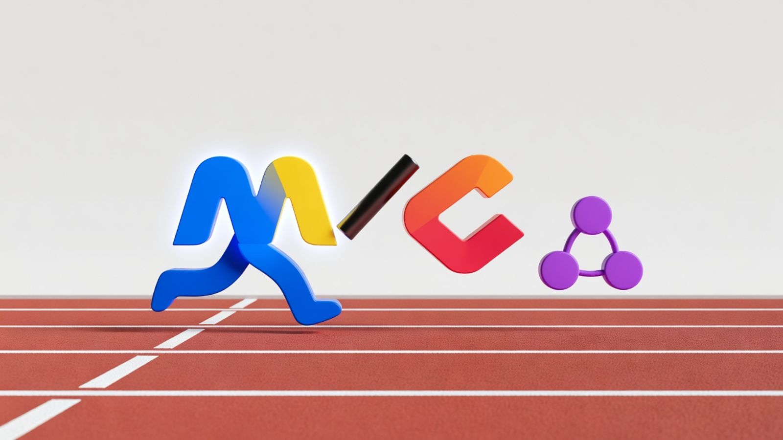 monday.com logo passing a relay baton to ClickUp and Asana logos on a track