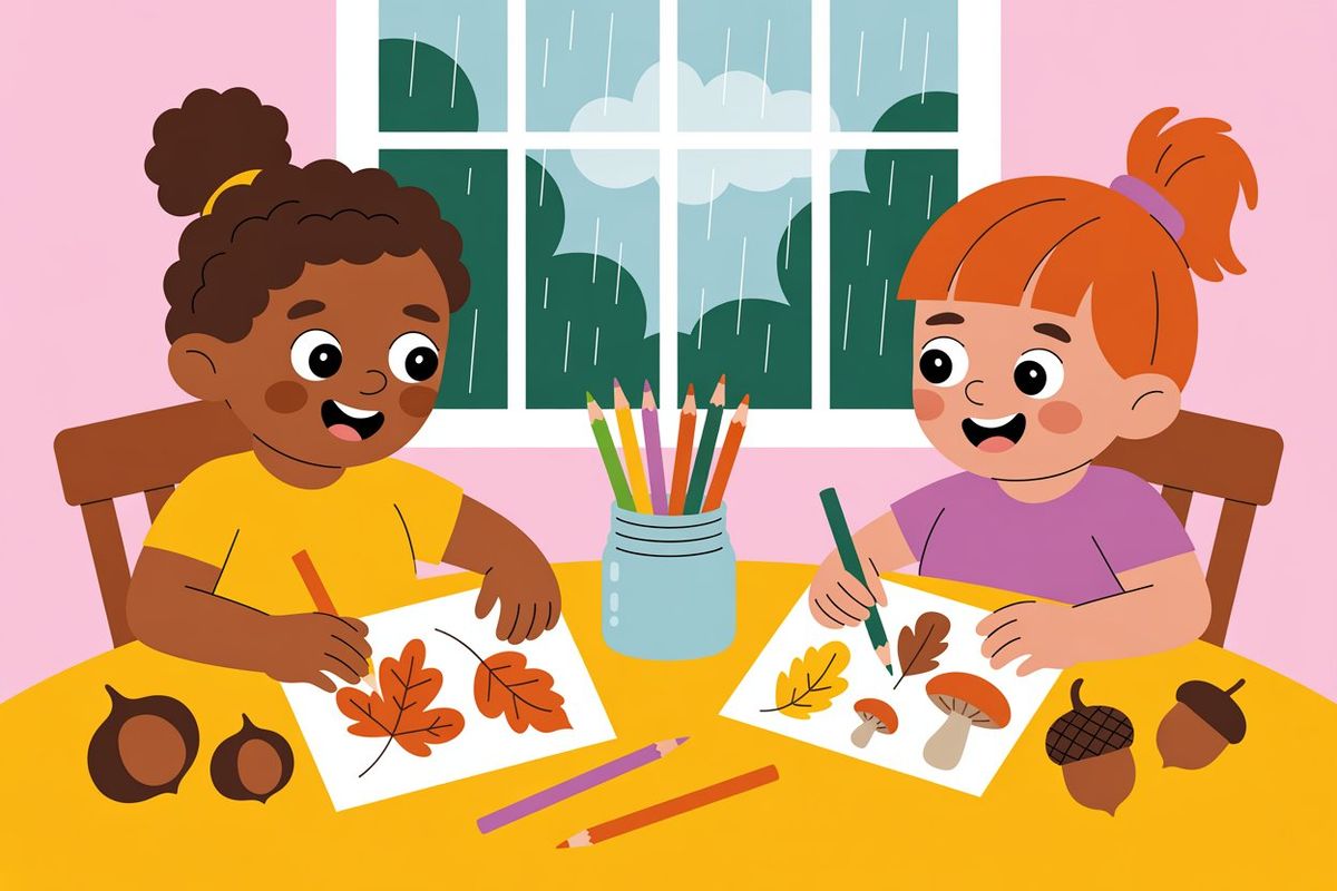 Herfstvakantie 2026: kleuren en knutselen bij regen — illustratie