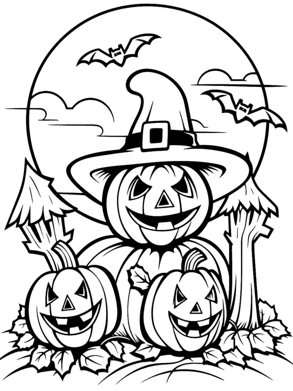 kleurplaat halloween pompoenen