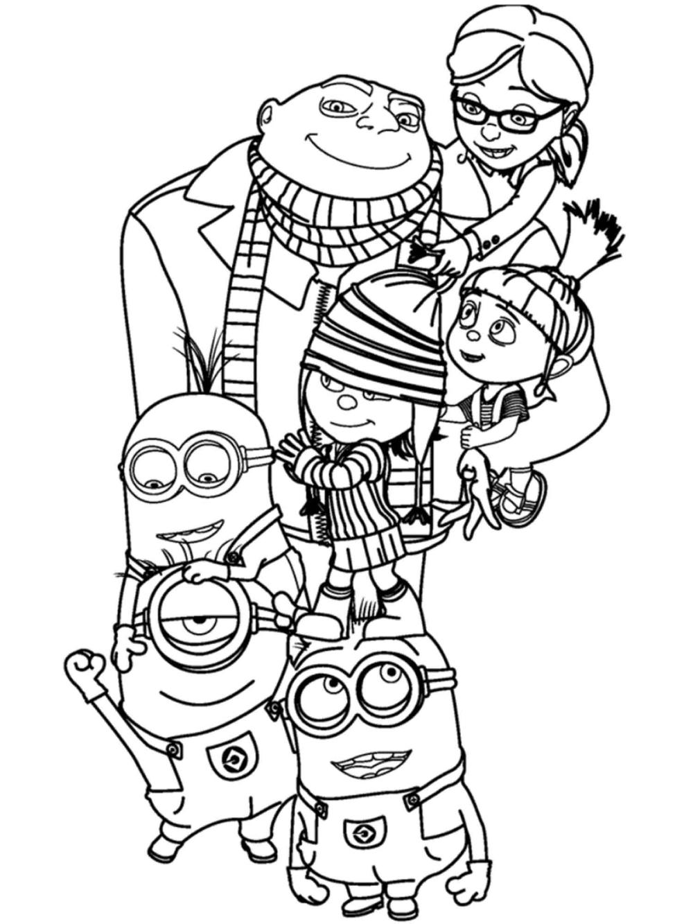 kleurplaat minions samen met gru