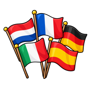 Vlaggen van Nederland, Frankrijk, Duitsland, Italië en Spanje